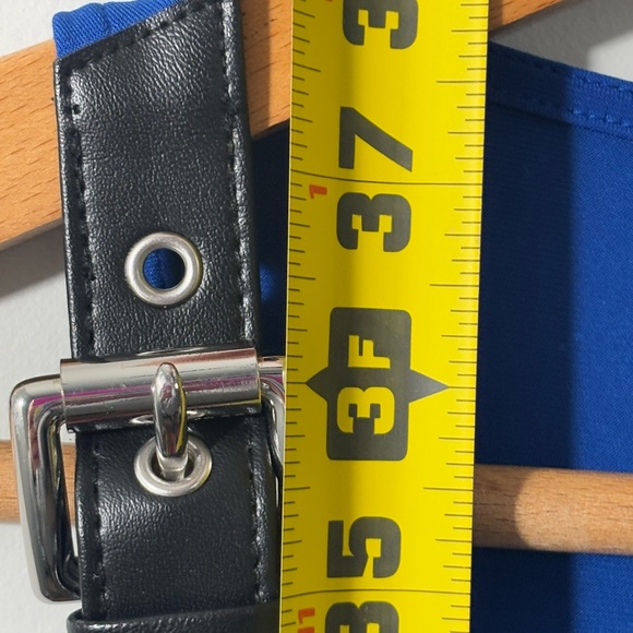 Michael Kors Sheath Dress Leather Buckle Straps Blue Black Size Small EUC - Picture 8 of 8